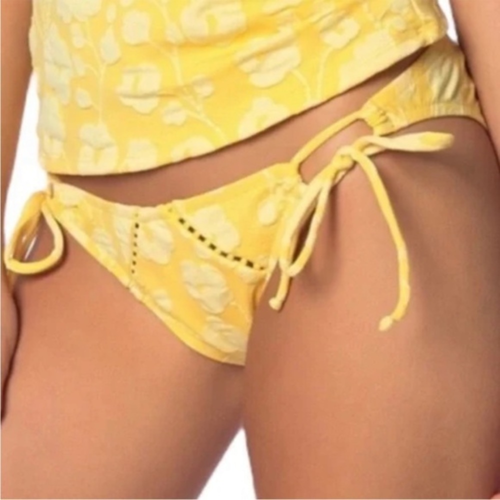 Robin Piccone Sadie Floral Bikini Bottom Side Tie Marigold Yellow‎ New W Tags L